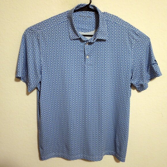 Mizzen Main Shirt Men Large Short Sleeve Golf Polo Classic Fit White Blue Hats - Picture 2 of 7